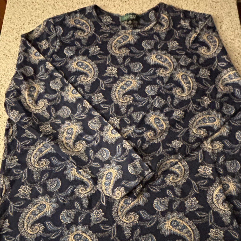 Lauren Ralph Lauren Blue and White Long Sleeve Tee